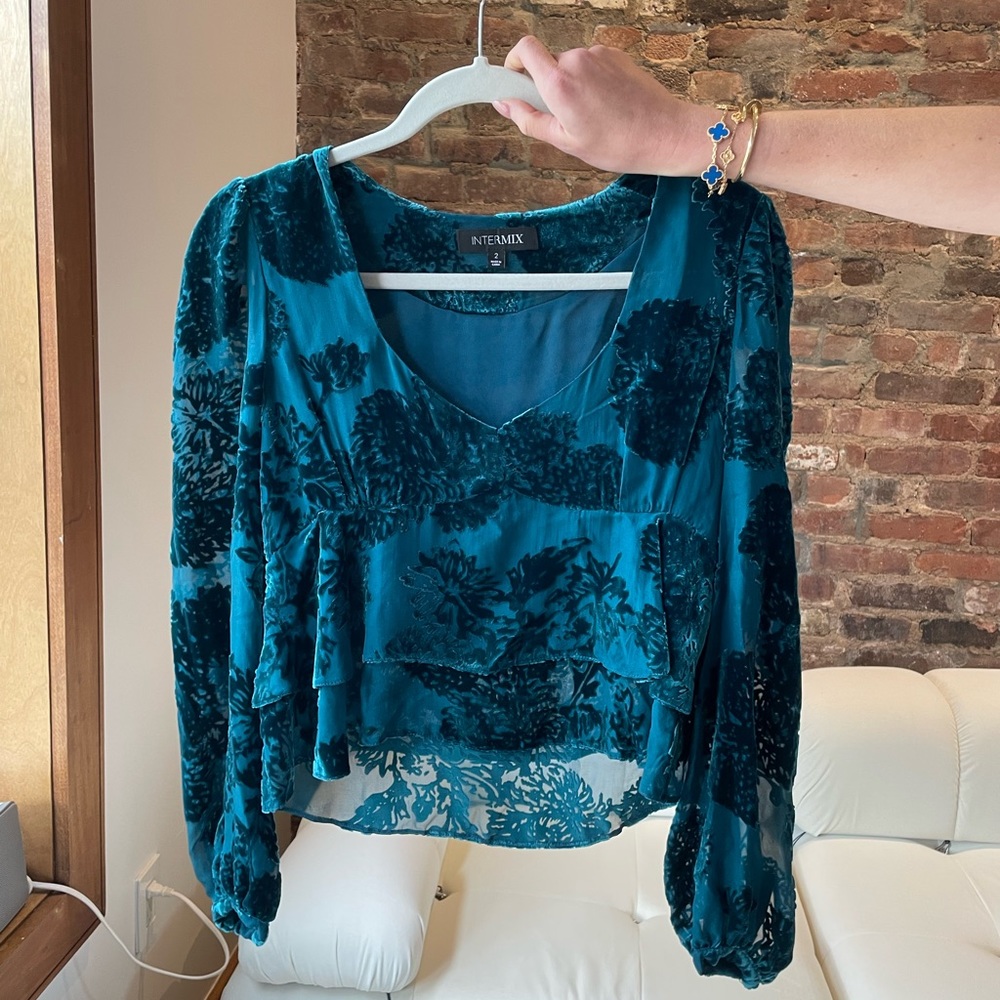 Long sleeve velvet blouse